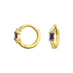 14k Gold Vermeil Cubic Zirconia Baguette  Huggie Hoops